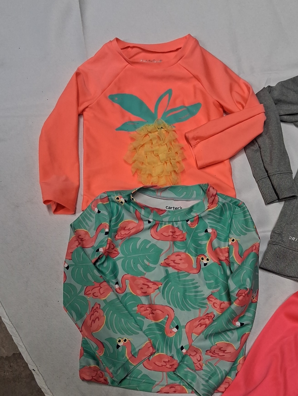 5 Girls' 2T Mixed Long Sleeve Rash Guards - Coral, Gray, Teal - Picture 2 of 5